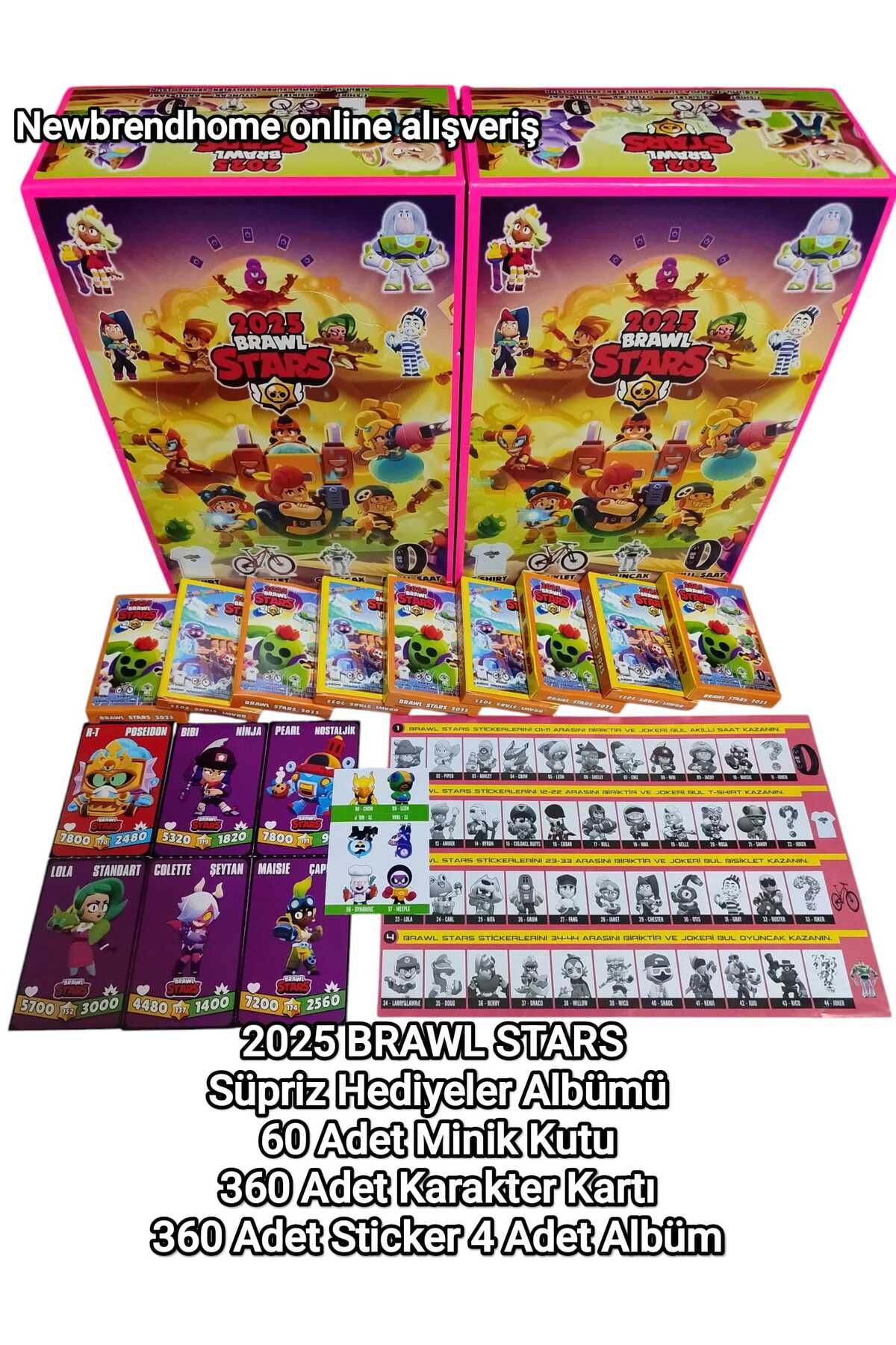 EmrahGültekin 2025 Brawl Stars Sürpriz Hediyeler Albümü (60 Mini Kutu 360 Kart 360 Sticker 4 Büyük Albüm)