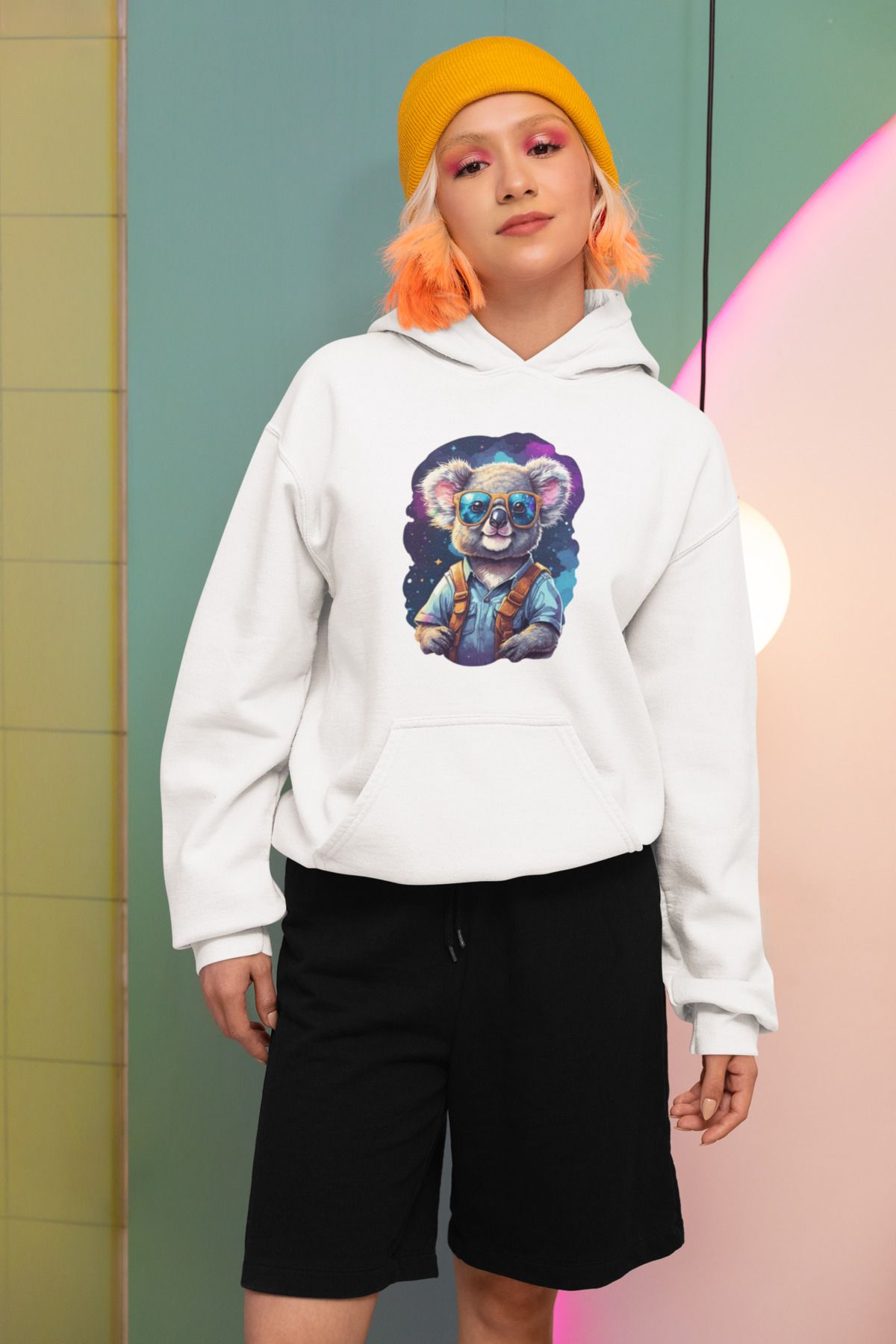 MAGORS GALAXY MAGIC BASKILI PAMUKLU UZUN KOLLU ŞARDONLU 3 İPLİK KAPŞONLU SWEATSHIRT