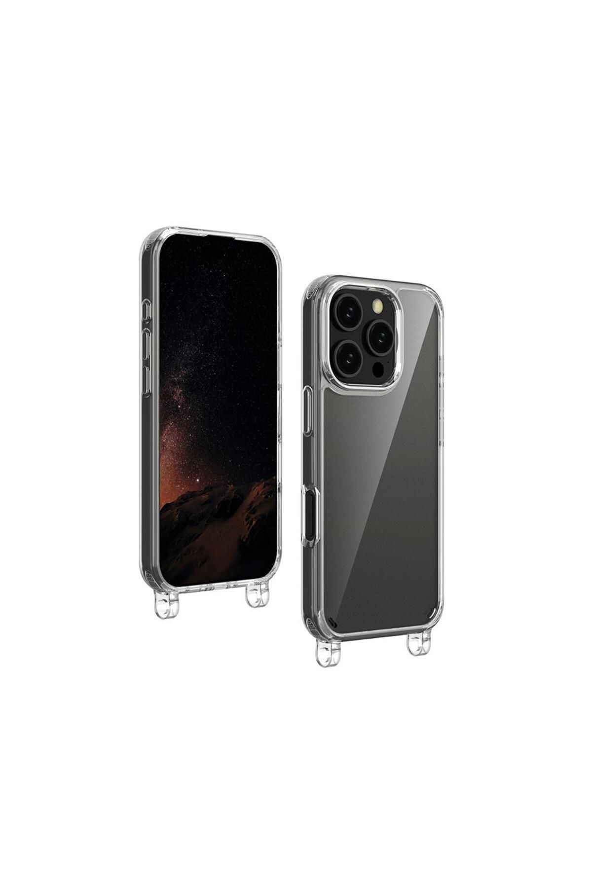 Artoncase iPhone 16 Pro Max Kılıf İp Takma Halkalı Darbelere Karşı AirBag Köşeli Şeffaf Silikon Kapak