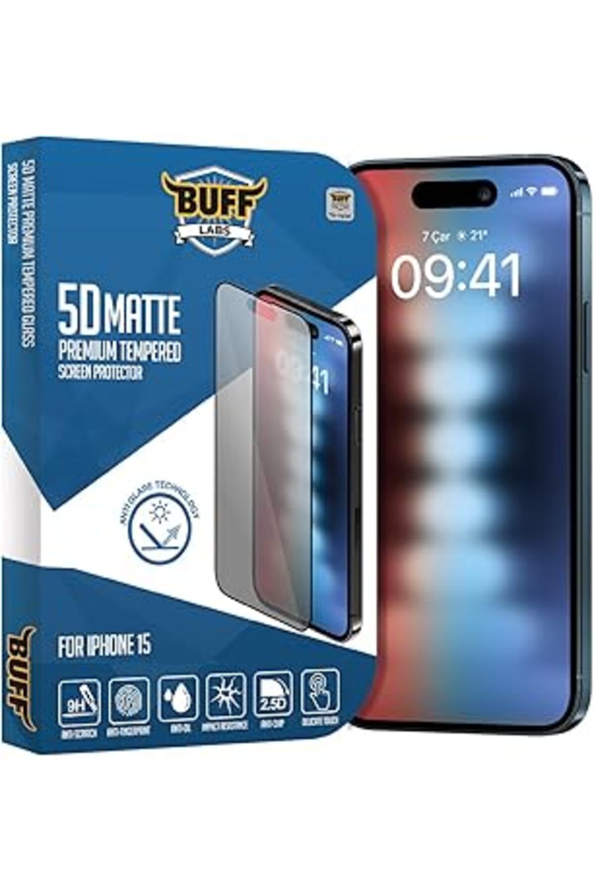 Ceet Markets Buff Labs Buff Iphone 15 Ile Uyumlu 5D Matte Mat Ekran Koruyucu