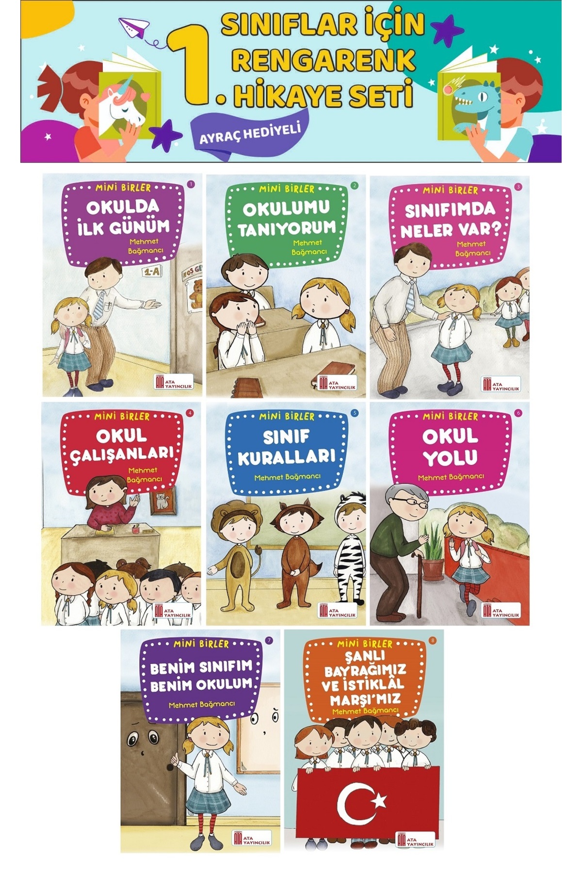 Ata Yayıncılık 1.Sınıf Okuma Alışkanlığı Kazandıran Eğlenceli 8 li Hikaye Seti  (16 sayfa)