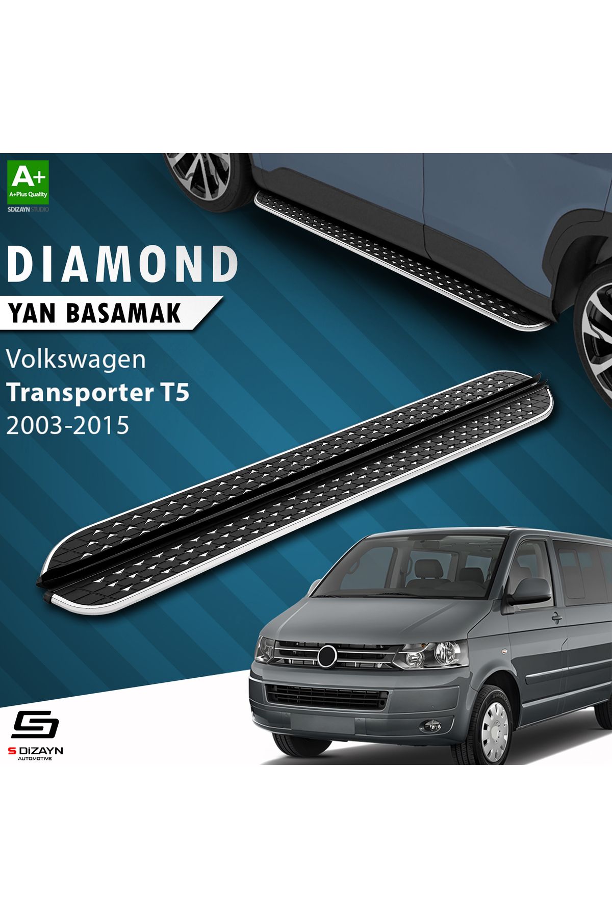 Life Tuning S-Dizayn VW Transporter T5 Uzun Şase Diamond Krom Yan Basamak 253 Cm 2003-2015 A+ Kalite