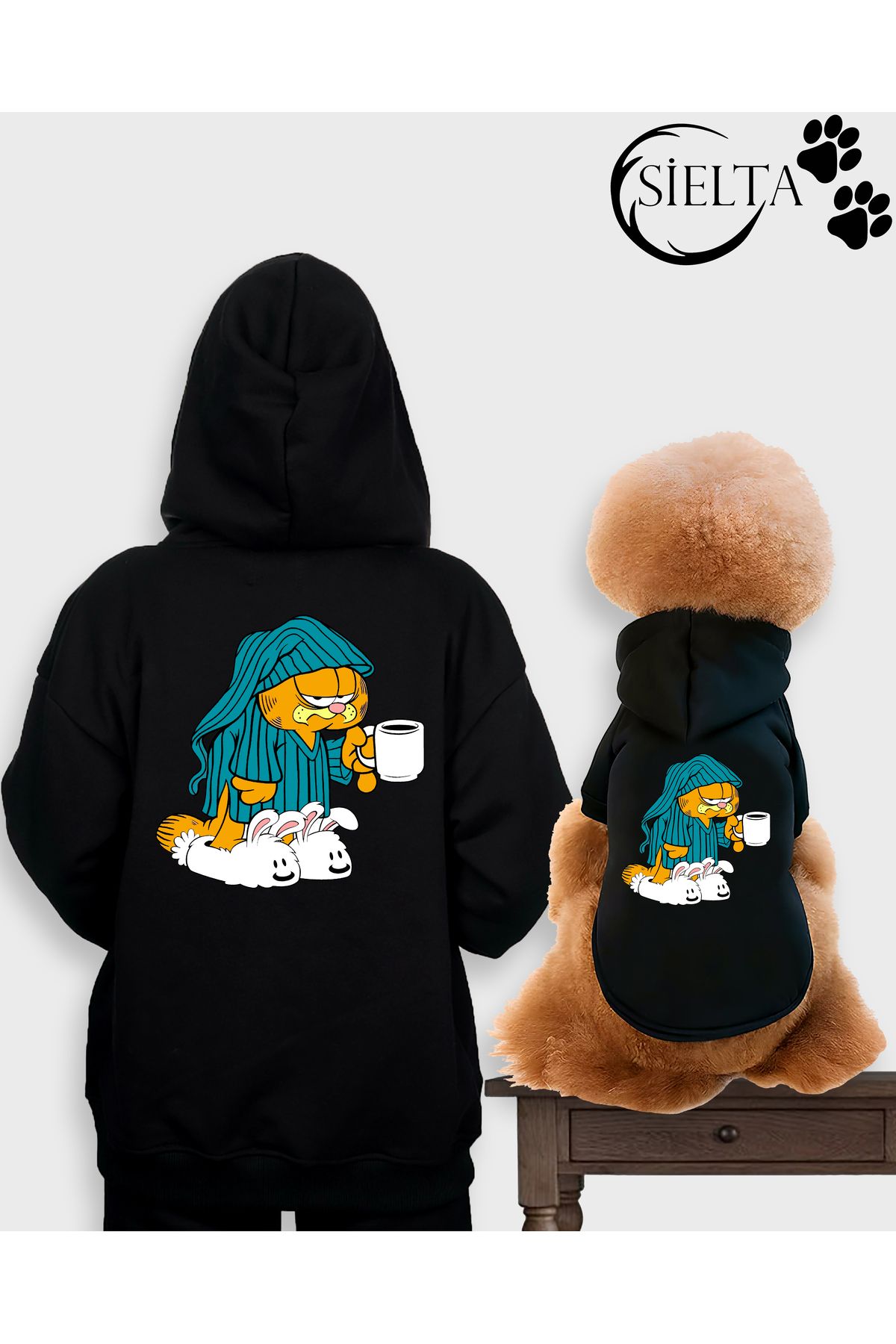 sielta Garfield Kedi Kapşonlu Sweatshirt Kombin Köpek Ve Kedi Kıyafeti & Elbisesi