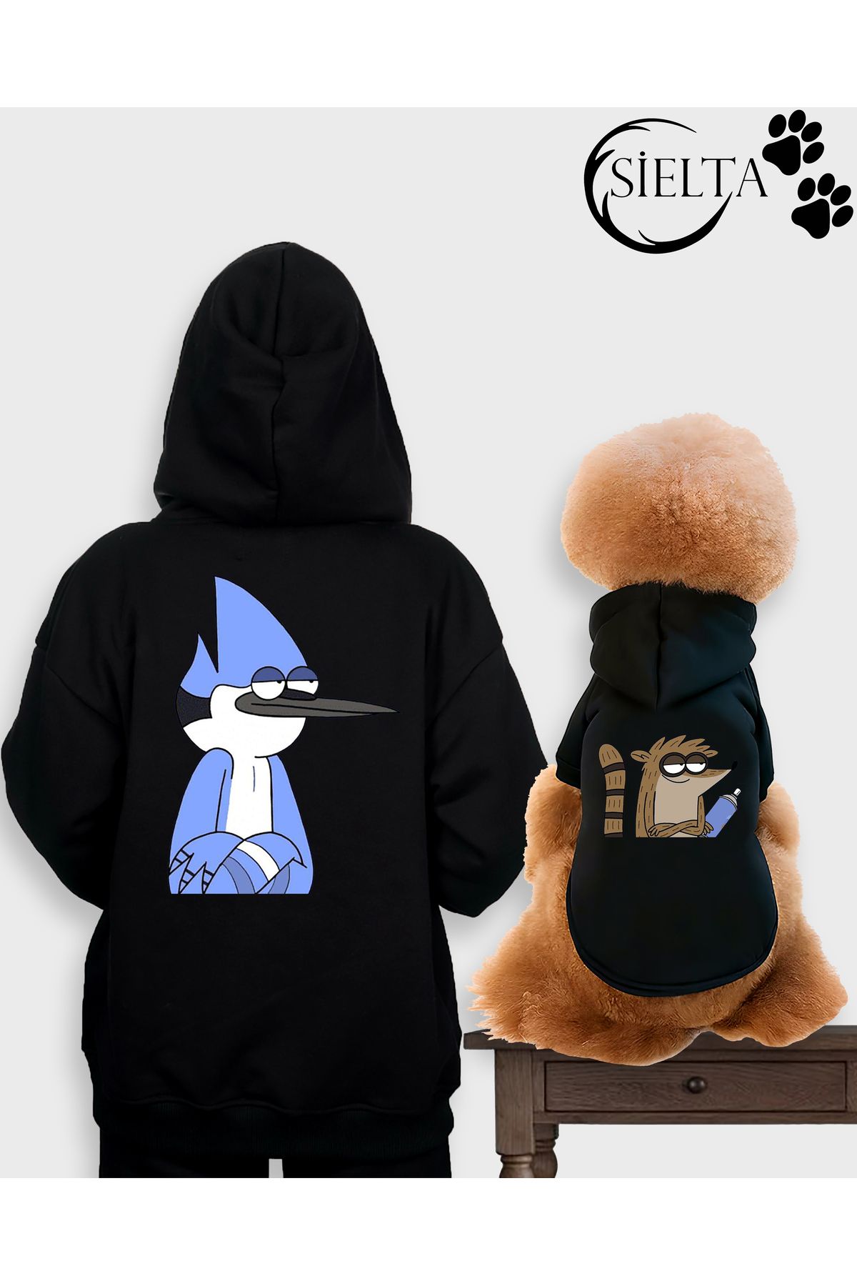 sielta Regular Show Sürekli Dizi Kapşonlu Sweatshirt Kombin Köpek Ve Kedi Kıyafeti & Elbisesi