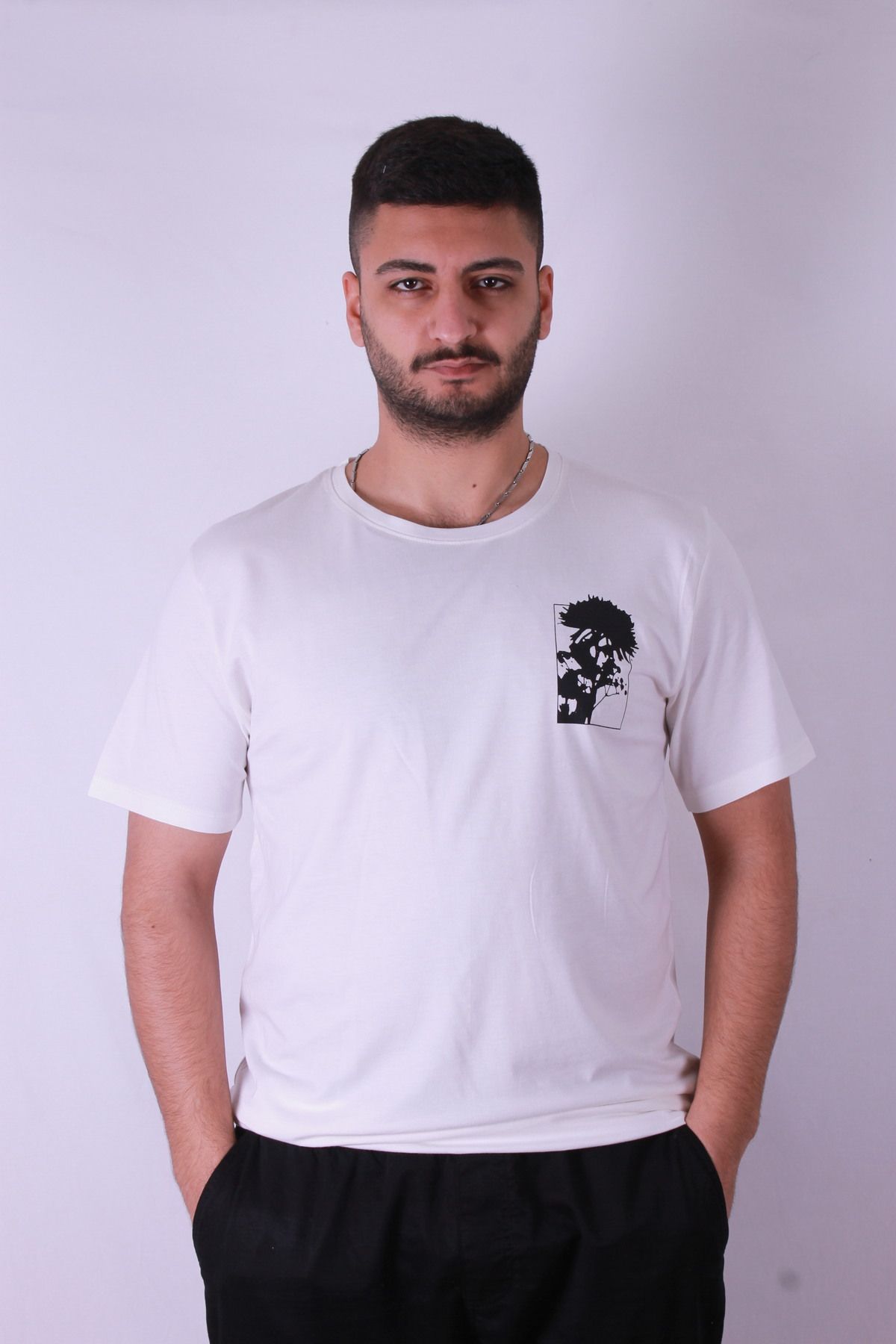 trender Yosun Baskılı Beyaz Erkek T-Shirt Tr-06