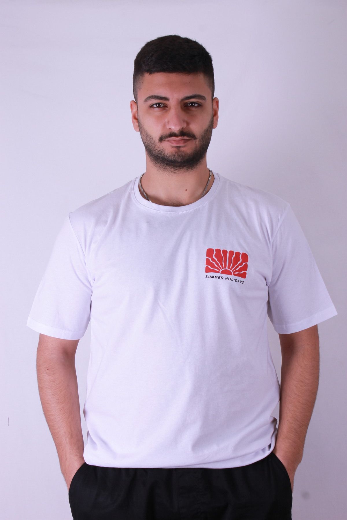 trender Summer Holidays Baskı Beyaz Erkek T-Shirt