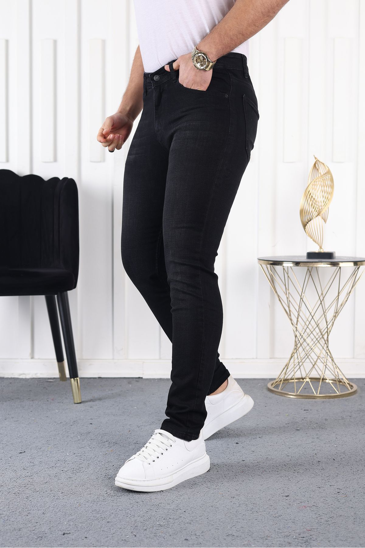 BYFUQQA Erkek Siyah Likralı Slimfit Jeans