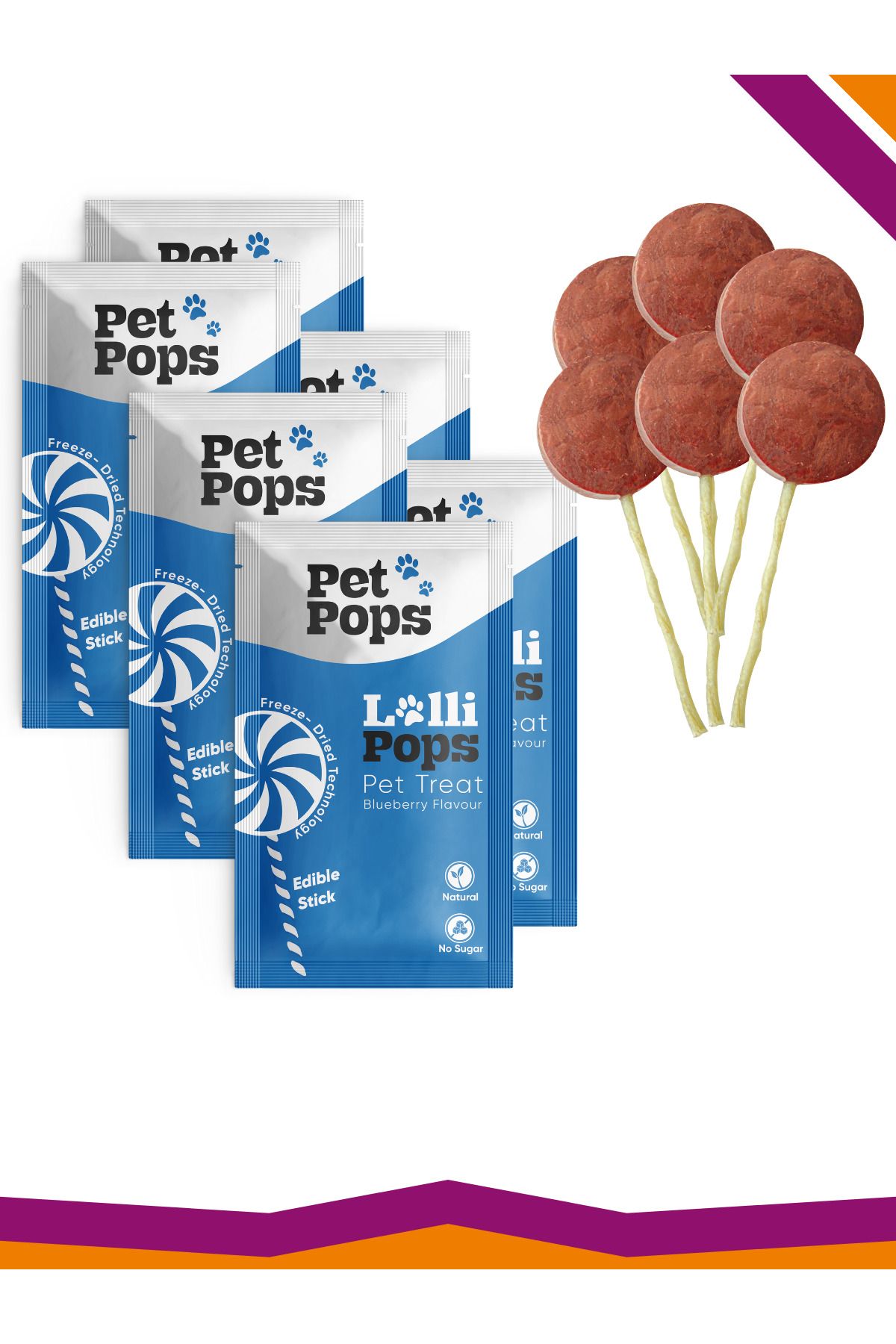 PET POPS Lollipops Tavuk Ciğeri Yaban Mersini Dondurularak Kurutulmuş Kedi Köpek Ödülü Lolipop 6'lı Lolipopu