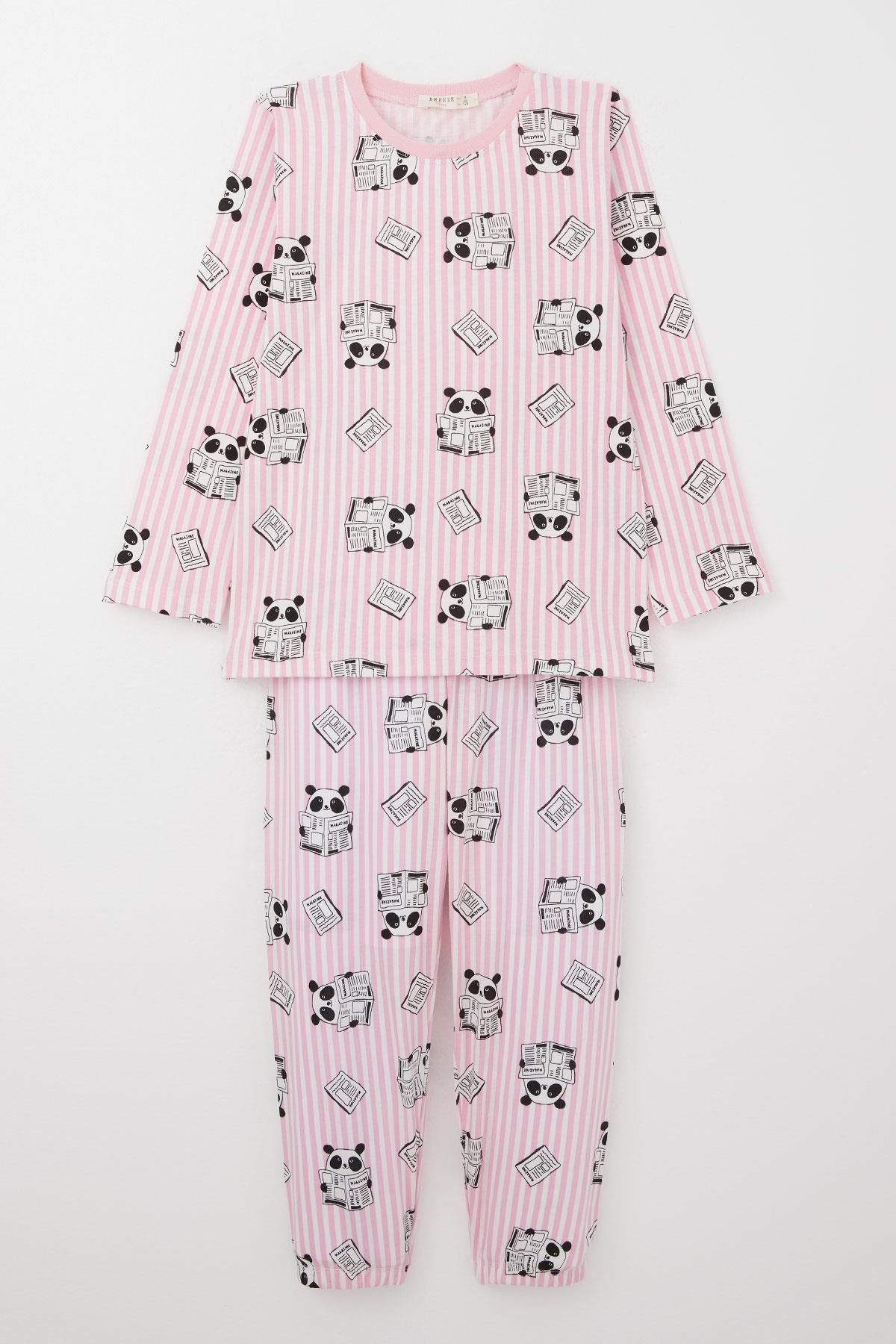 Breeze Kız Çocuk Pijama Takımı Magazinci Sevimli Panda 4-8 Yaş, Pembe