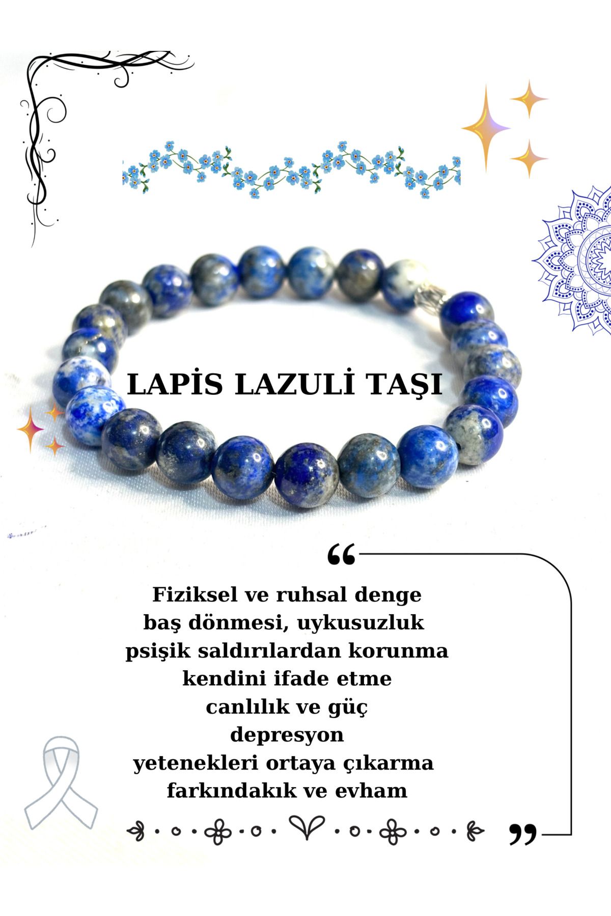 kuartz Sertifikalı Lapis lazuli taşı bileklik