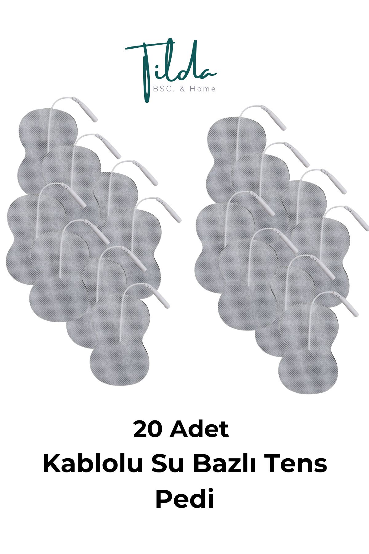 Tilda BSC. & Home 20 Adet Kablolu Fıstık 8 x 5 Tens Pedi Su Bazlı Fizik Tedavi Cihazı Için Yapışkanlı Tens Elektrodu