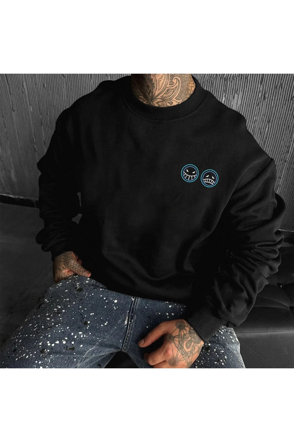 ACTIVE MODA -erkek Sweatshirt kızgın üzgün Baskılı Hodies  3 iplik Kompakt Kumaş (İçi Pamuklu)