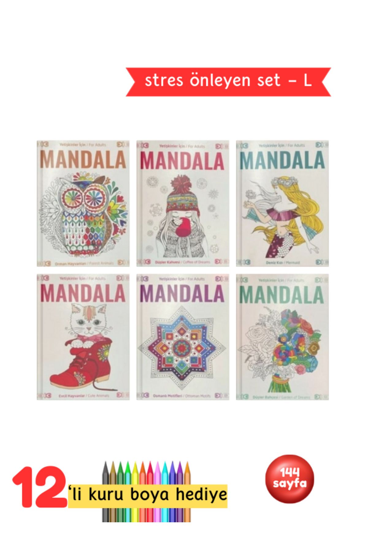 Pembe Pasaj Mandala Boyama Kitap Seti - Yetişkinler Için Stres Önleyen Boyama Kitapları 6 Kitap Set
