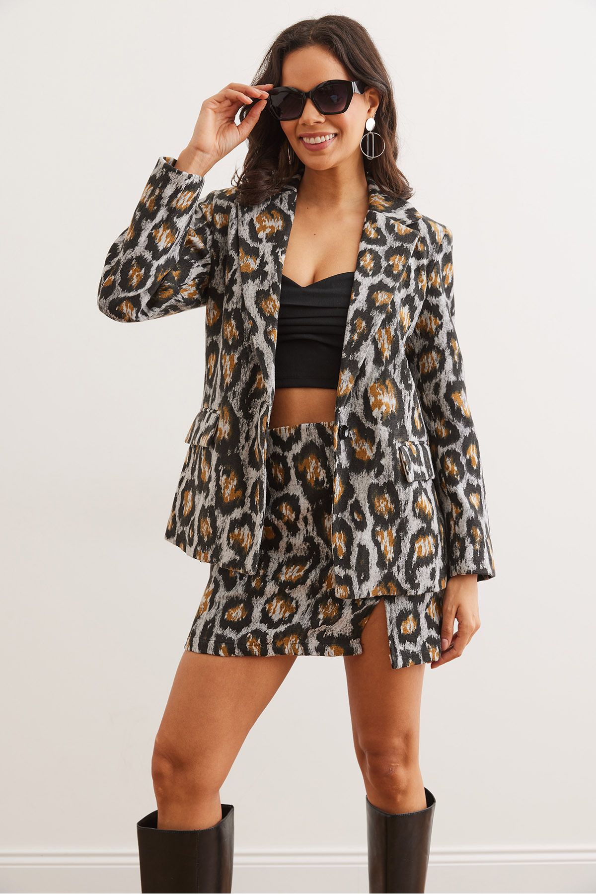 Olalook-Gray Leopard Print Cashew Blazer - Pockets and Lining, Ckt- 19000403 4