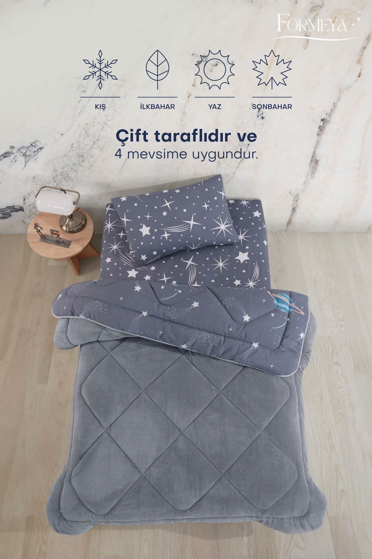 Formeya-Astronaut Pattern Single Wellsoft Duvet and Pillow Set - Double Sided (Without Sheets) 3
