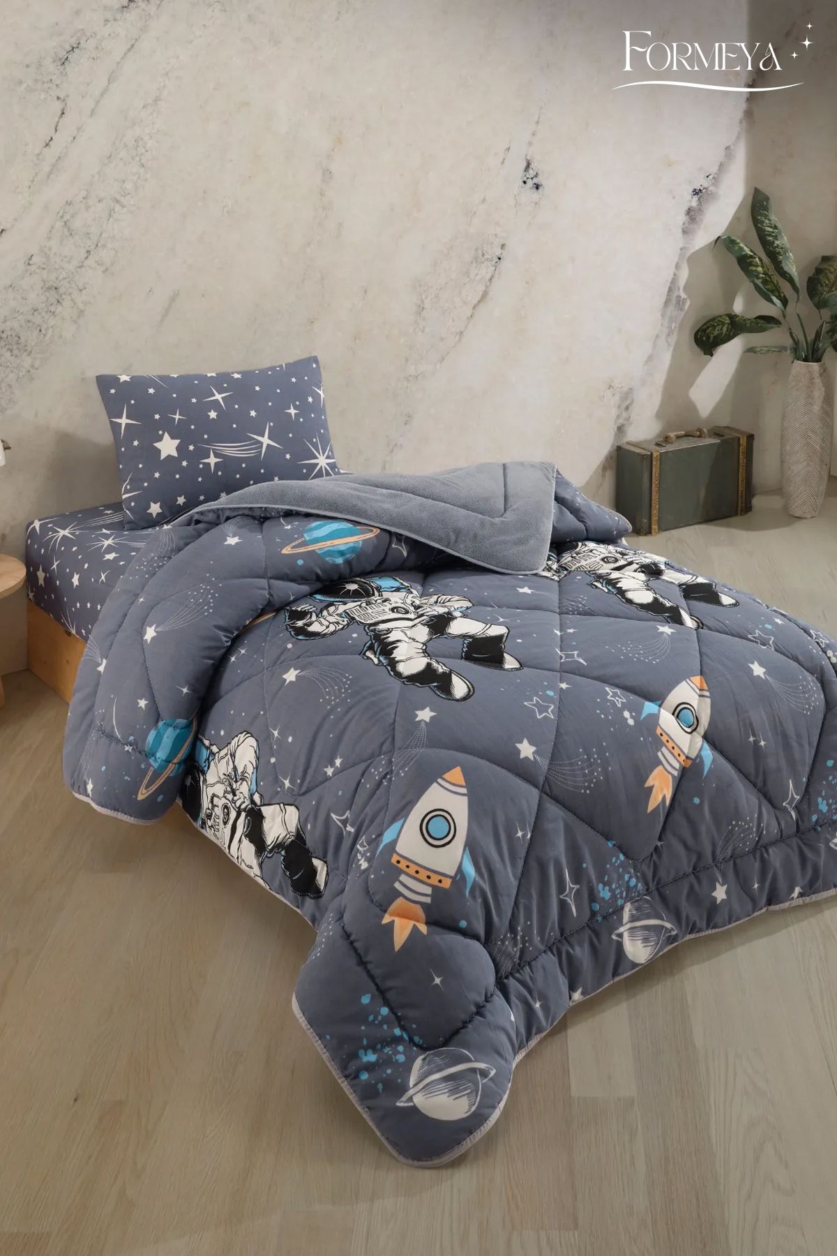 Formeya-Astronaut Pattern Single Wellsoft Duvet and Pillow Set - Double Sided (Without Sheets) 2