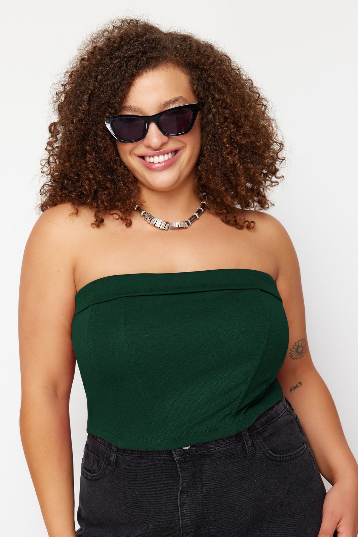 Trendyol Curve-Plus Size Emerald Green Interlock Blouse - Tbbaw24Dj00000 1