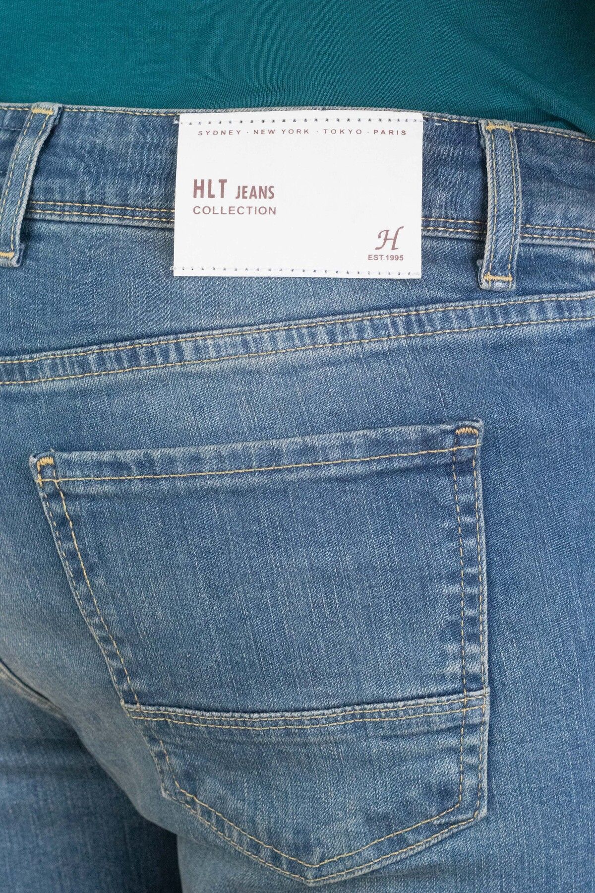 HLT JEANS-Hellblaue, geschliffene Slim-Fit-Denim-Jeans für Herren, Jeanshose Hlthe001943a 7