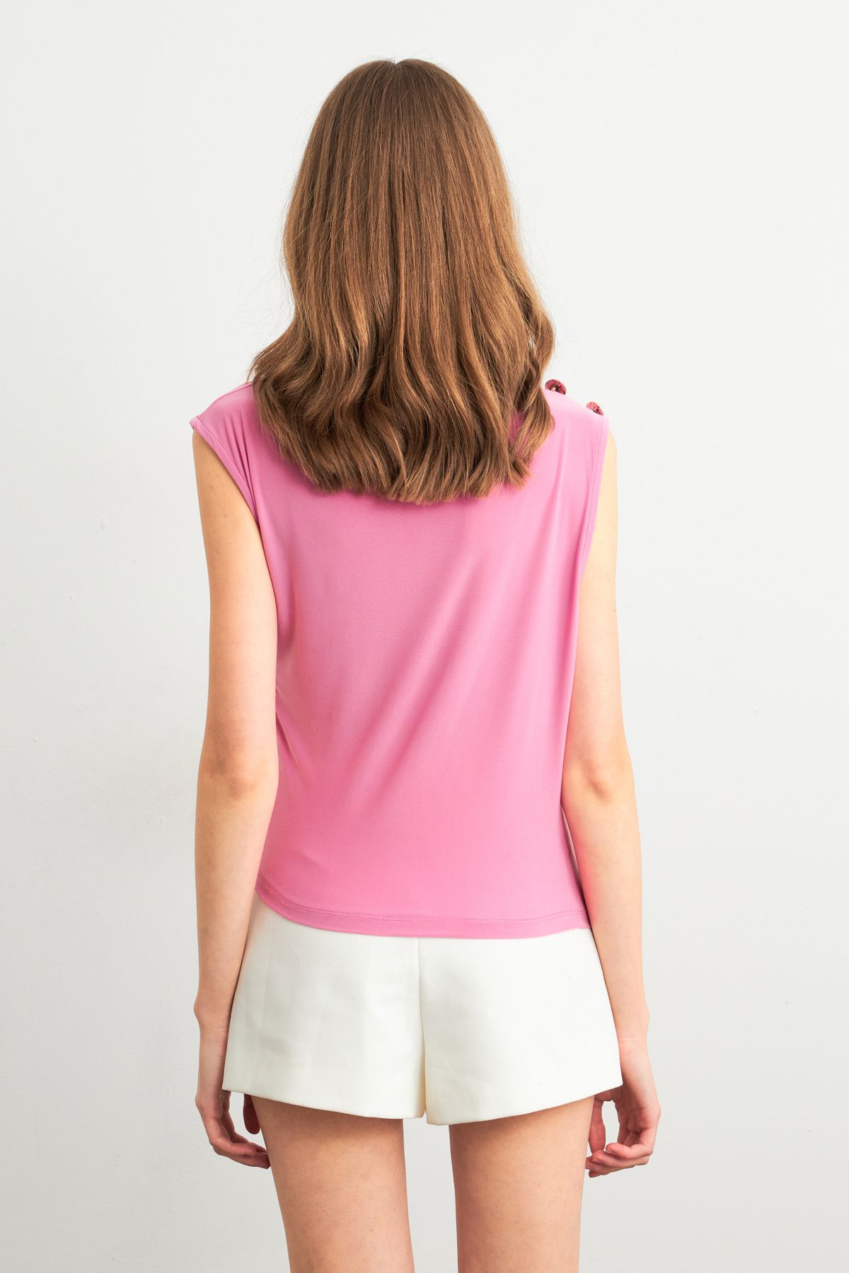 Cool & Sexy-Rosafarbene Damenbluse mit Knopfleiste und Kordelzug LPP1205-1 4