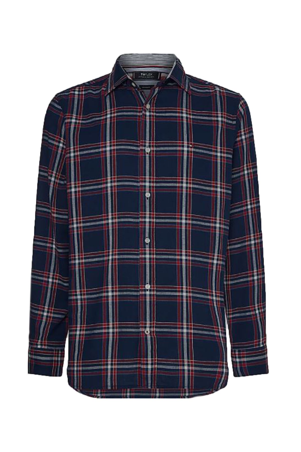 Tommy Hilfiger Mw0mw205880ms Niebieska Koszula Męska W Kratkę, Zapinana Na Guziki I Z Okrągłym Dekoltem Mężczyzna - M