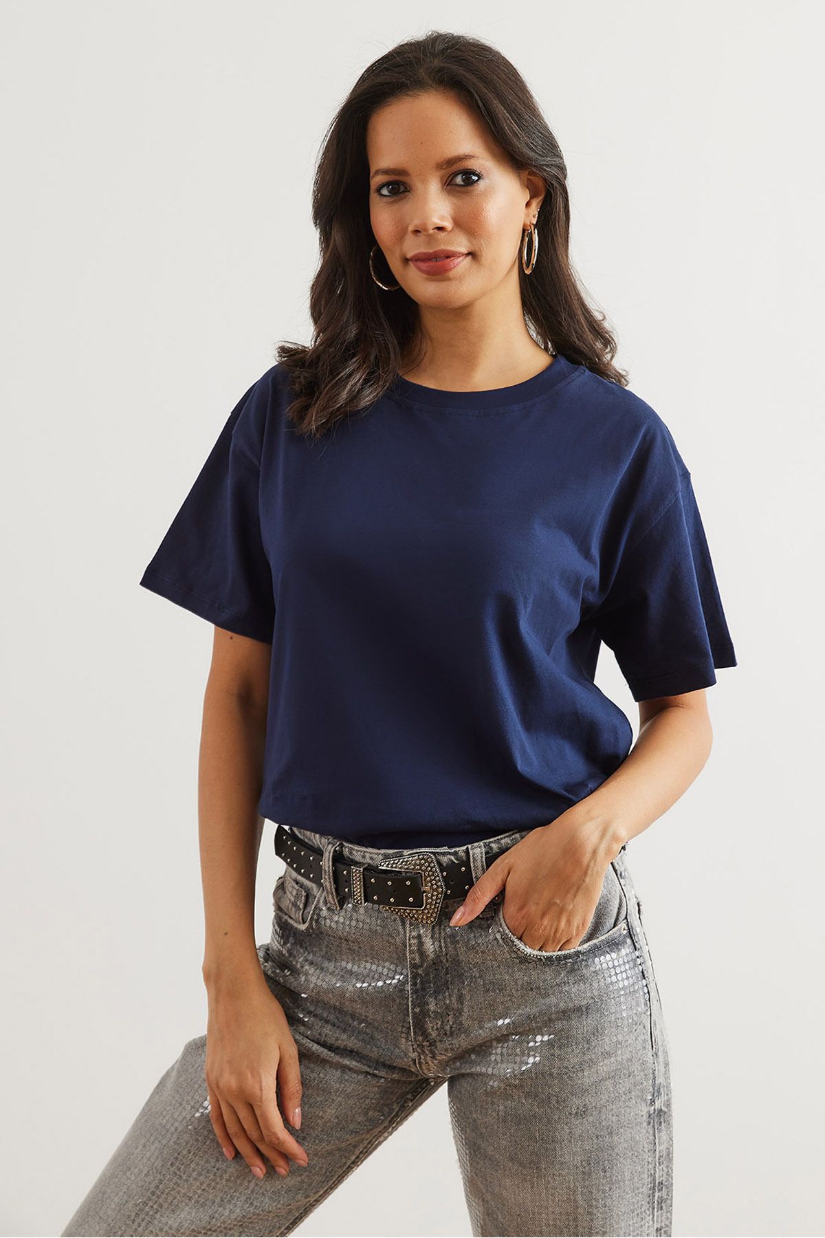Olalook-Women's Burgundy Navy 2-Piece Cotton Regular Fit T-Shirt Tsh- 19000830 7