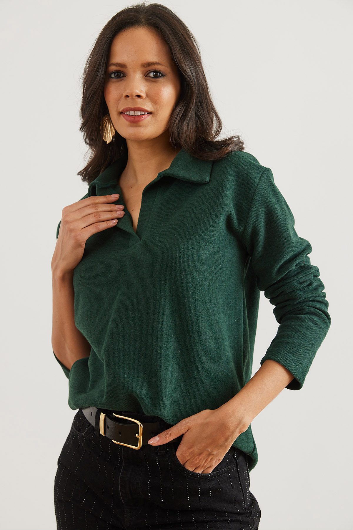 Olalook Női smaragdzöld pólónyakú Thessaloniki blúz BLZ- 19002810