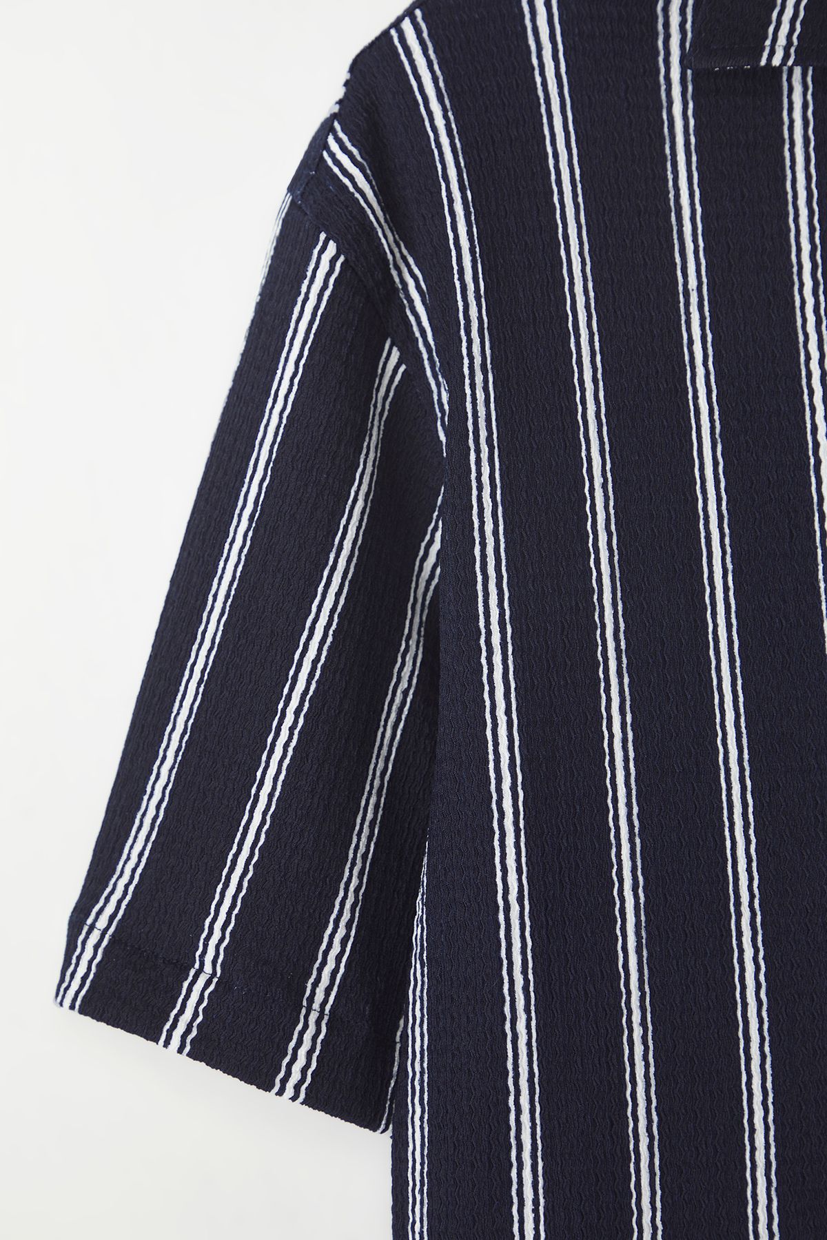 Trendyol Collection-Navy Blue Wrapped Stripe Summer Shirt - Regular Fit, Short Sleeve Tmnss25Go00014 8