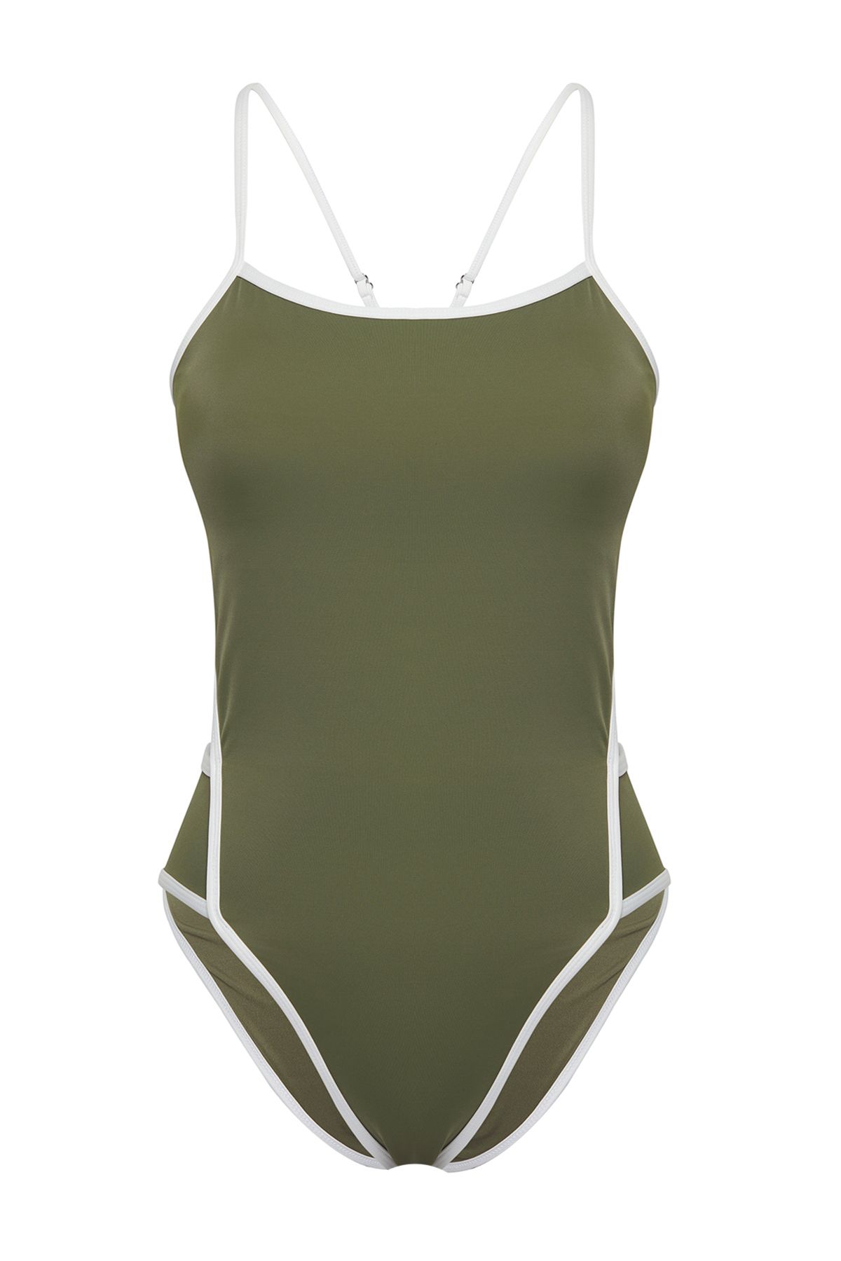 Trendyol Collection-Tbess25Ma00074 Model Khaki Halter Collar Ribbed Swimsuit 5