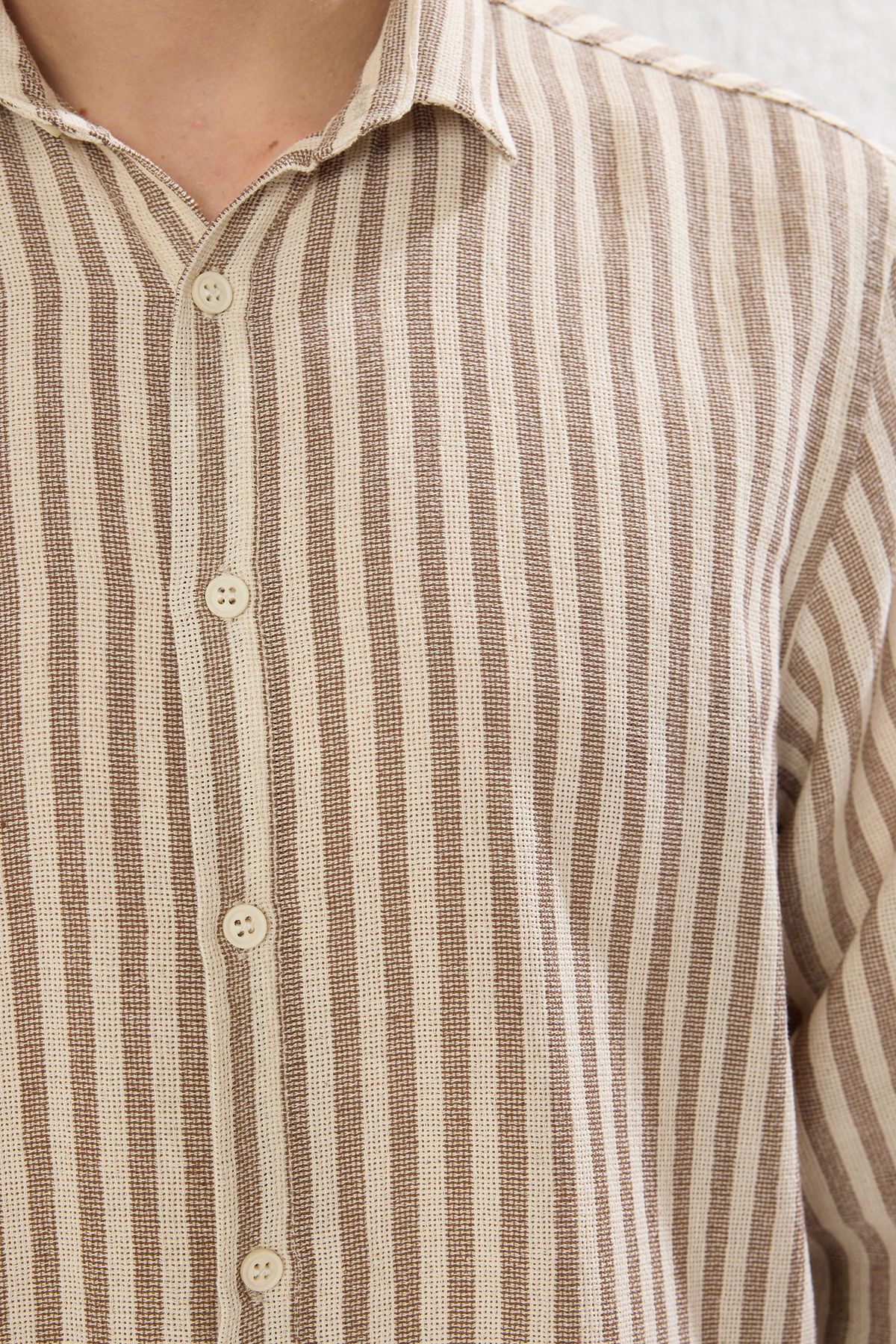 Trendyol Collection-Limited Edition Brown Regular Fit Striped Textured Shirt Tmnss23Go00062 4