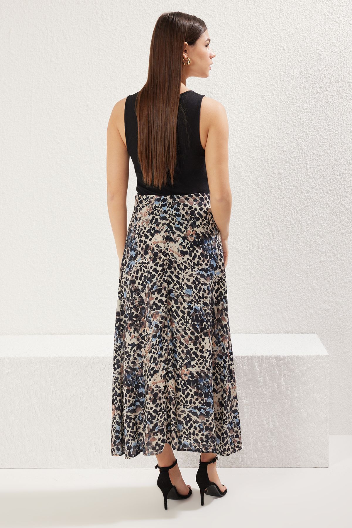Trendyol Collection-Mink Abstract Animal Pattern Midi Long Length Viscose A-Form Woven Skirt Twoss23Et00295 5