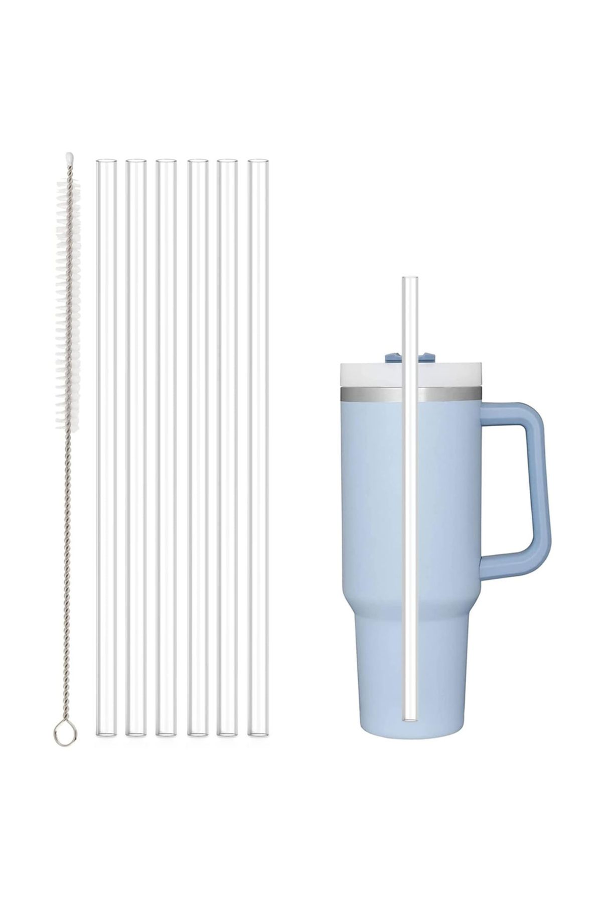 Choice-6straws1brush شفاطة بديلة متوافقة مع كوب Stanley سعة 40 أونصة و30 أونصة، عبوة من 6 شفاطات قابلة لإعادة الاستخدام 1