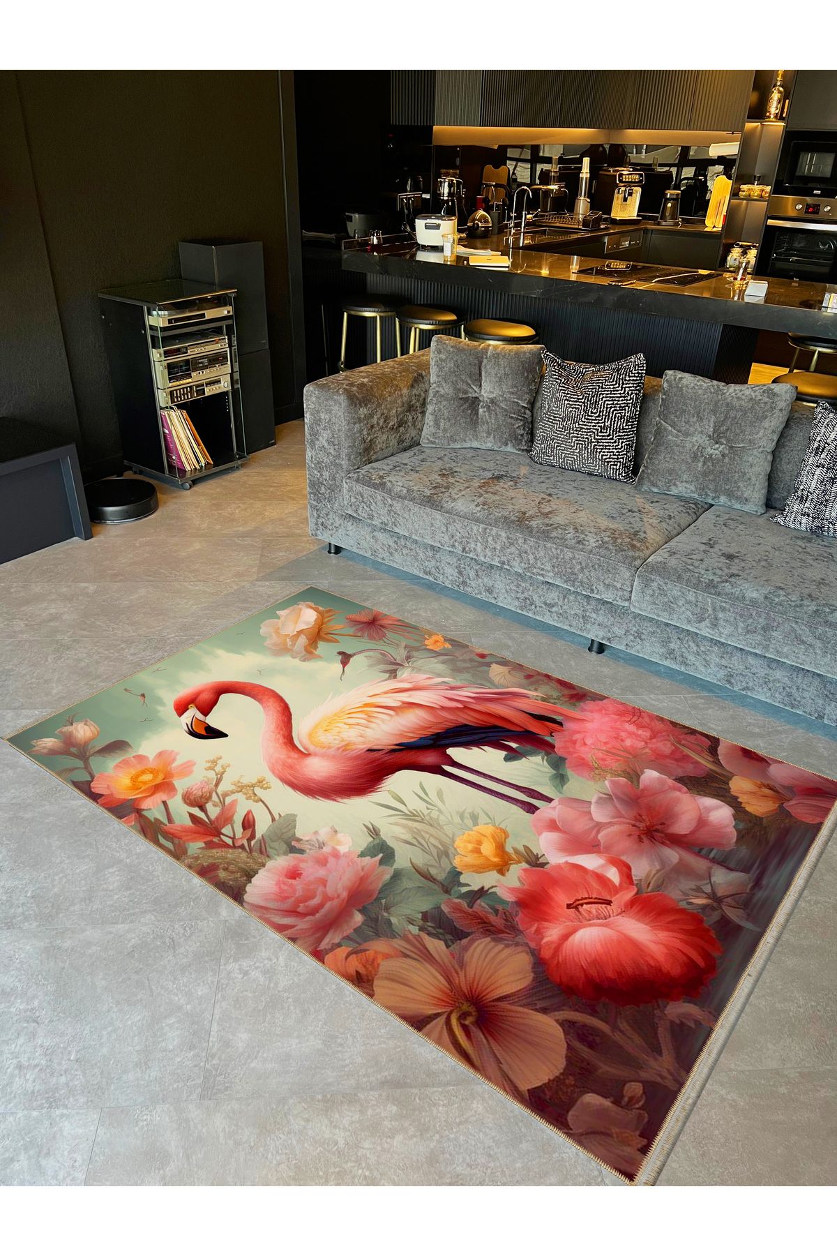 Rugs Modern Halı Güneş Koleksiyonu Pastel Tonlarda Flamingo Detaylı Dokuma Taban Modern Dekoratif Halı güneş40