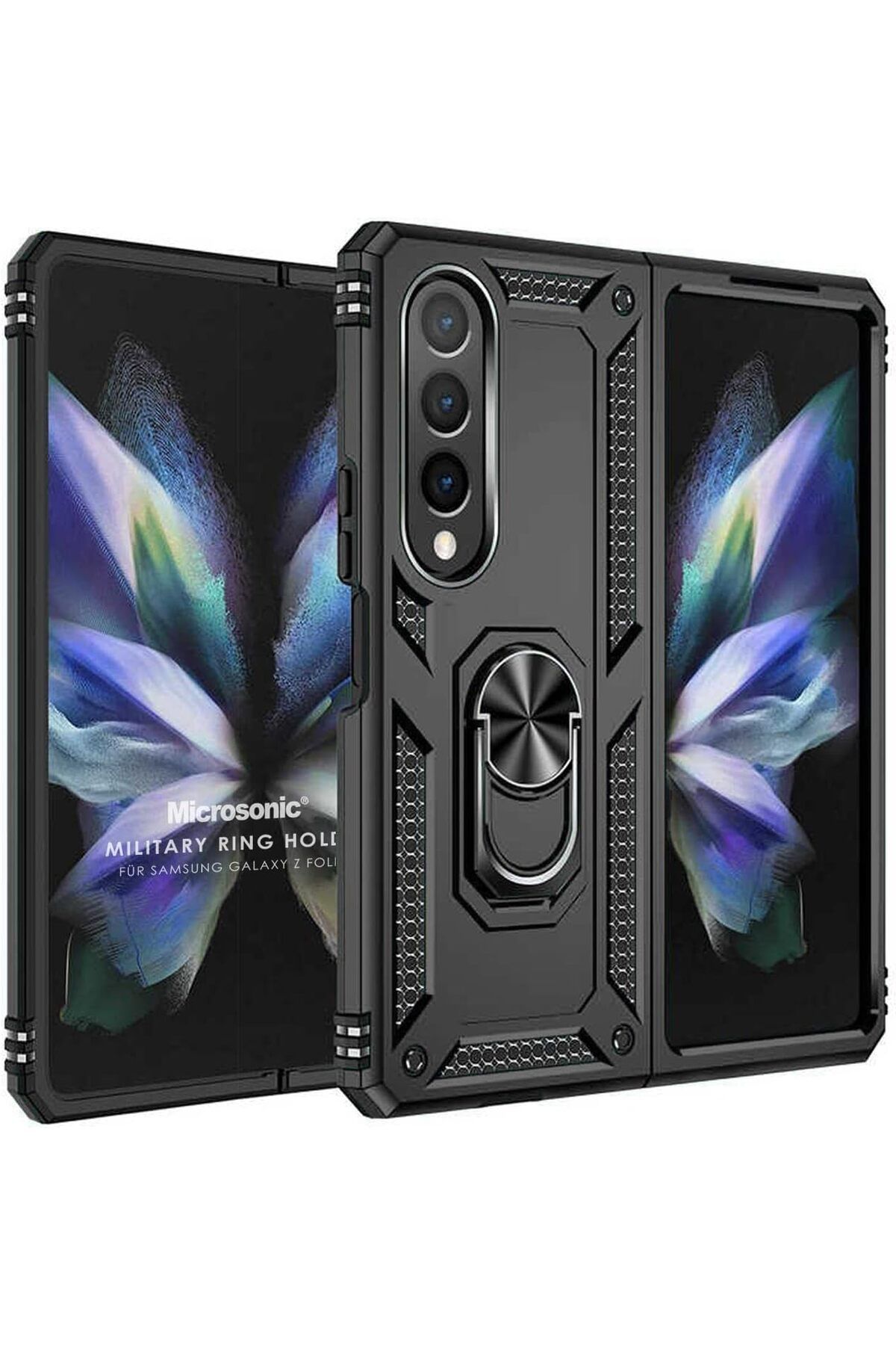 STOREMAX srhtDS Galaxy Z Fold 4 için Kılıf Military Ring Holder Siyah [Galaxy Z Fold 4 ile Uyumlu Kılıf