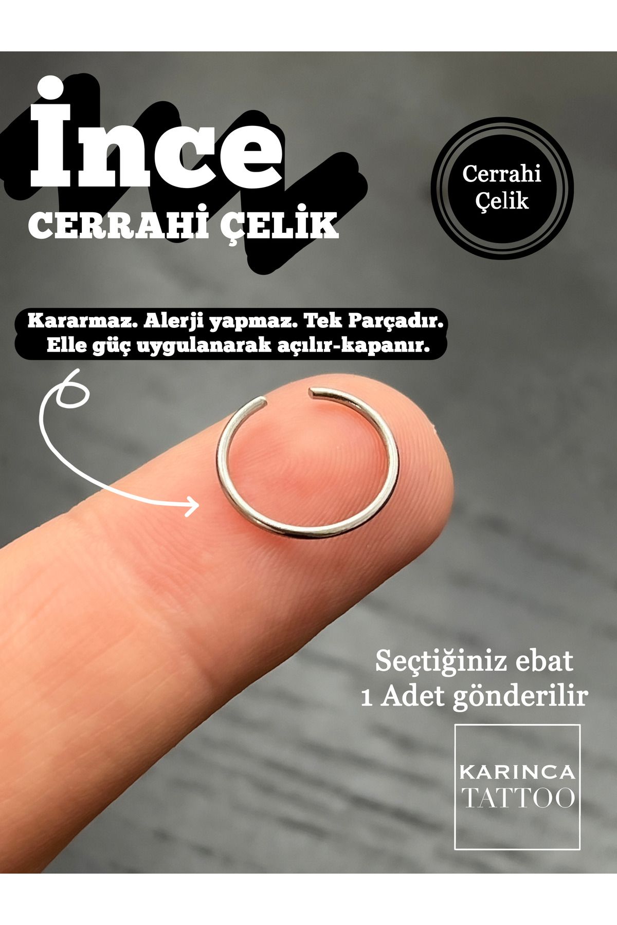 Karınca Piercing-Thin Ear Nose Full Ring Piercing (Ant Tattoo) 2