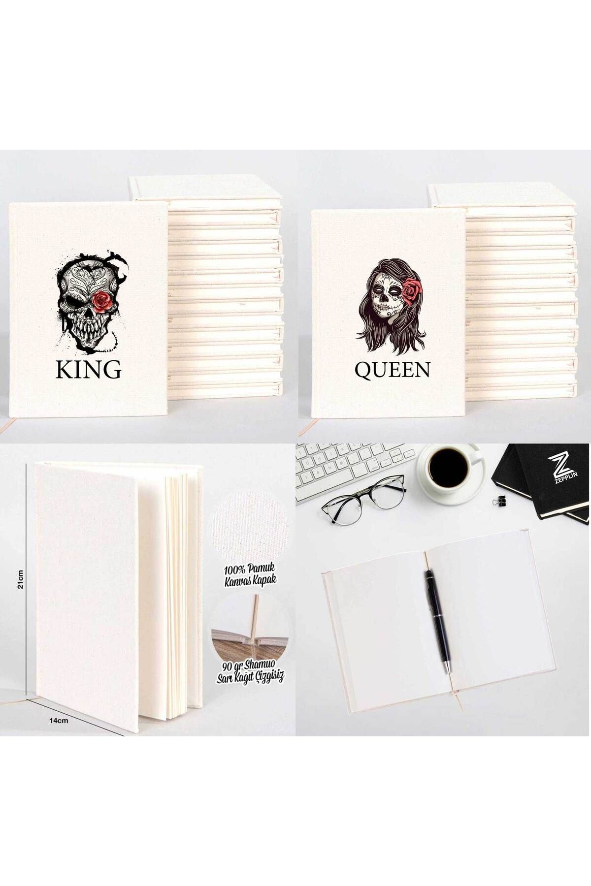 Z zepplin King Queen Kuru Kafa Sevgili Çift Kanvas Defter