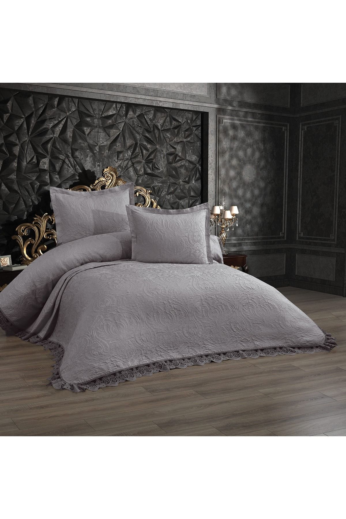 KC HOME TEXTILE Karina Çift Kişilik Fransız Dantelli Şönil Yatak Örtüsü (260x260)