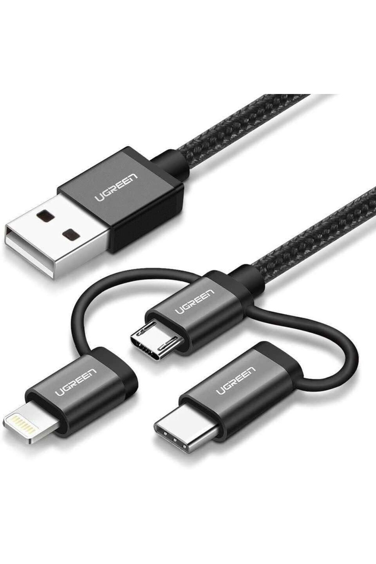 MCreative crashop 3'ü 1 Arada iOS Lightning Type-C Micro USB Şarj ve Data Kablosu Siyah, 1 Metre  1073147