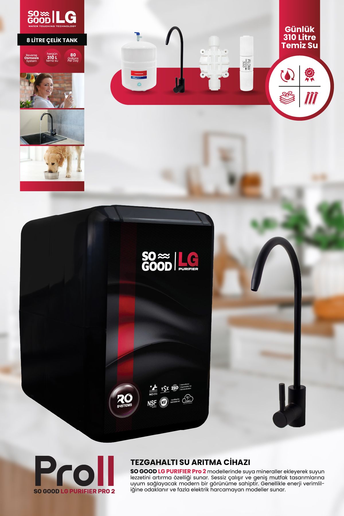 so good lgpurifier 100 GPD So Good LG Pro 2 Su Arıtma Cihazı Green Tech Filtre Teknolojisi