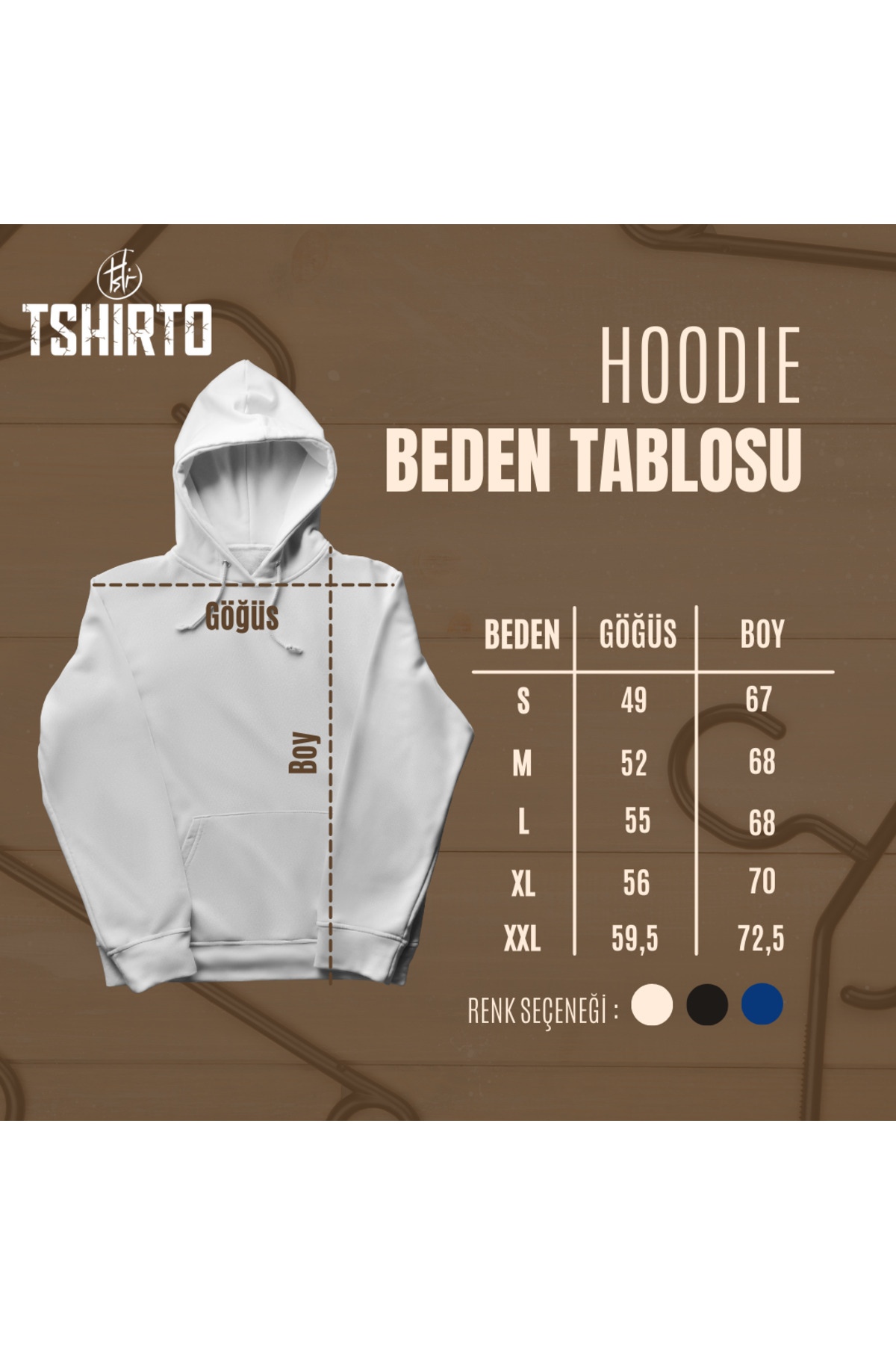 Tshirto  Kişiye Özel Baskı (Kendin Tasarla) 3 İplik Şardonlu Lacivert/Bej/Siyah Kapüşonlu Sweatshirt Hoodie - Görsel 4
