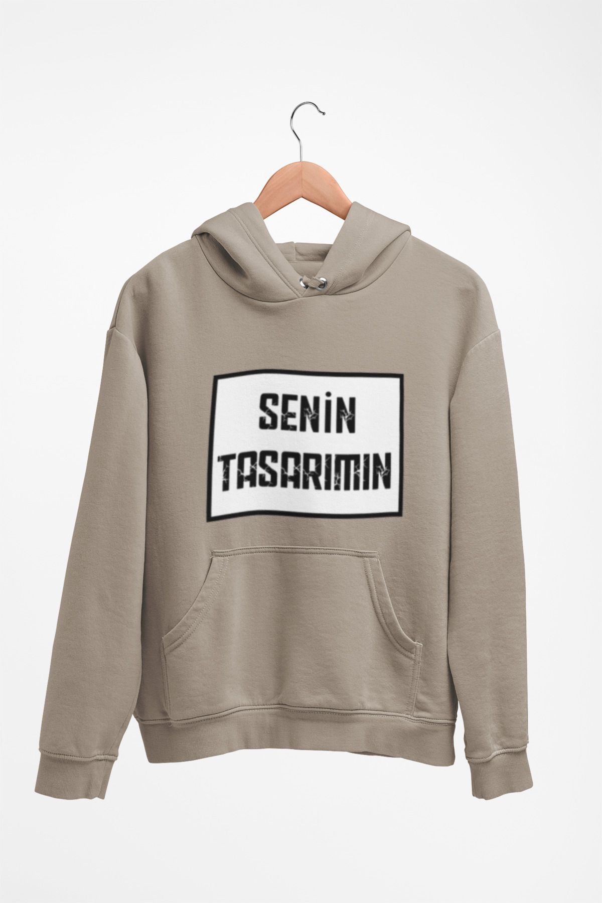 Tshirto Kişiye Özel Baskı (Kendin Tasarla) 3 İplik Şardonlu Lacivert/Bej/Siyah Kapüşonlu Sweatshirt Hoodie