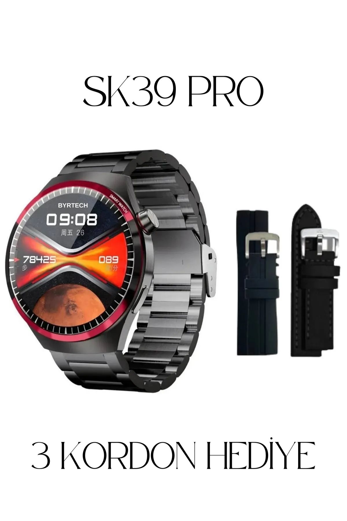 Sompon SK39 Pro Akıllı Saat - 3 Kordonlu AMOLED Ekran, Watch 4 Space Edition Serisi