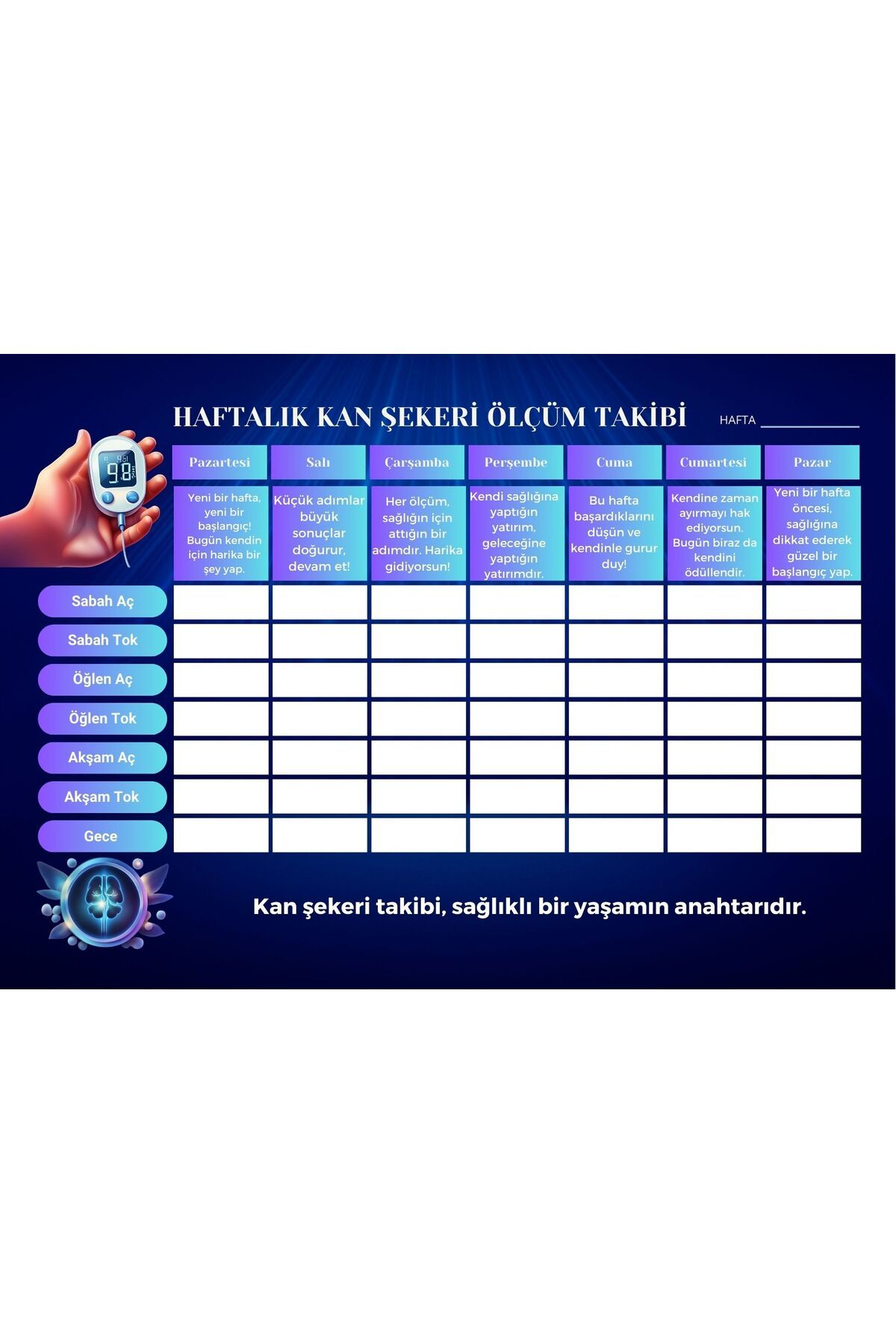 Skygo Diyabet Ölçüm Takip Çizelgesi Defteri A Kalite Özel Tasarım 6 Aylık A6 Boyut Yüksek Motiveli