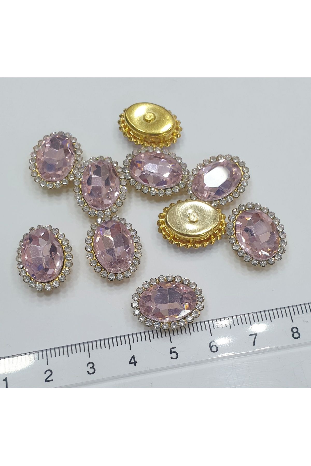 CRYSTALSHOP Kenarı Taşlı - Pembe Oval 15*20mm (50 ADET)