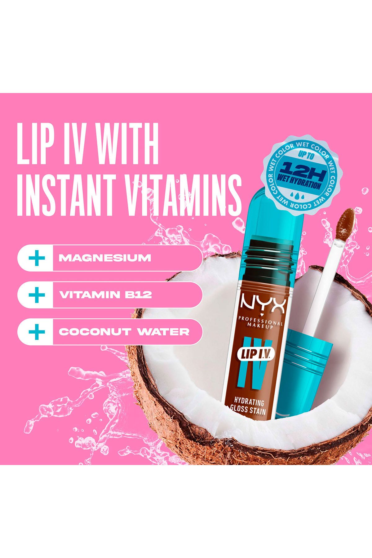NYX Professional Makeup-Lip IV Hydrating Gloss Stain, Lip Gloss, Up to 12HR Hydration,Cocoa Quench! 6