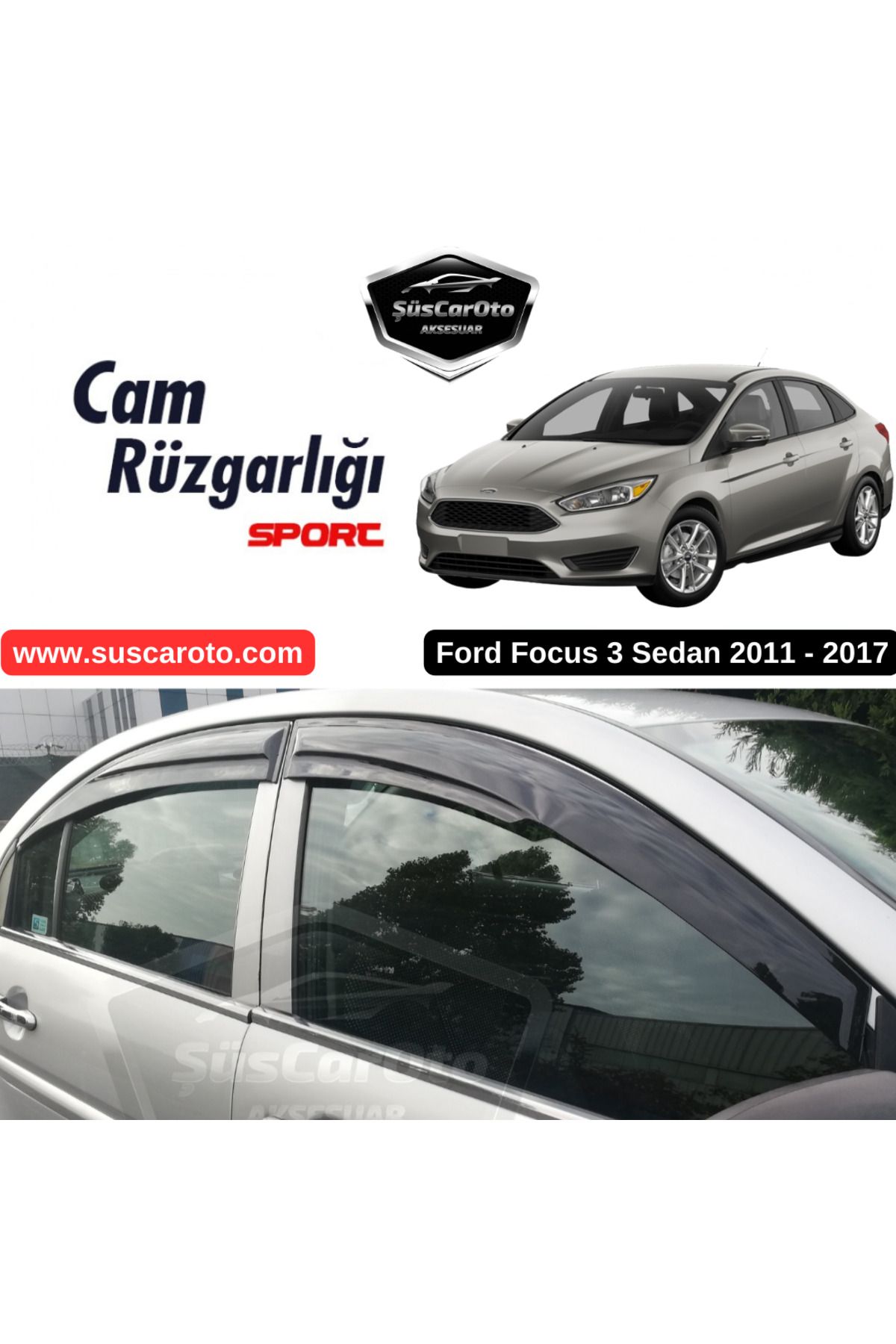 caralp Ford Focus 3 - 3.5 Sedan 2011-2017 Uyumlu Mugen Cam Rüzgarlığı Seti Piano Black 4'lü İthal