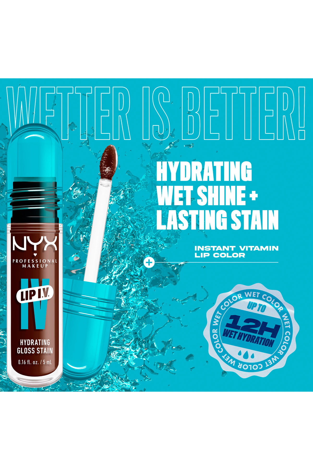 NYX Professional Makeup-Lip IV Hydrating Gloss Stain, Lip Gloss, Up to 12HR Hydration,Espresso Soak 5