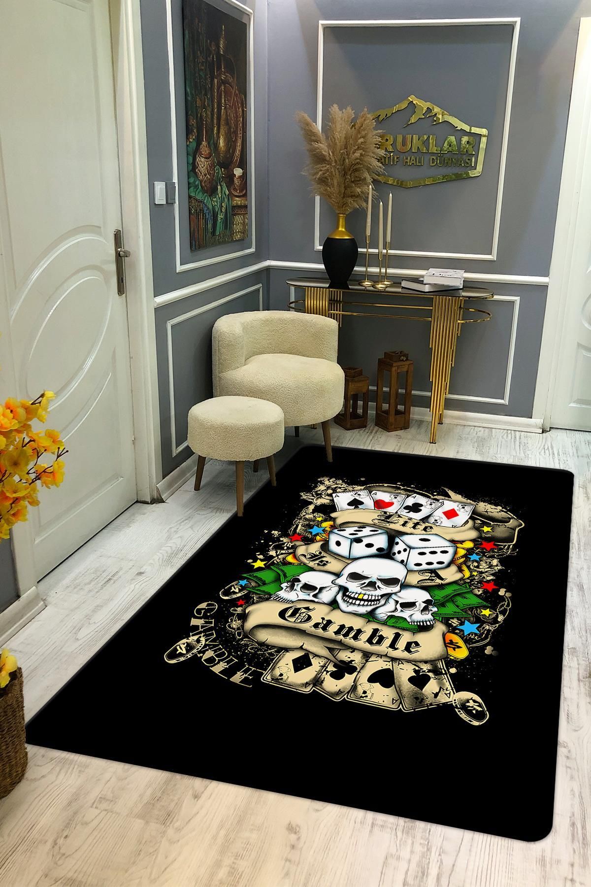 Doruklar Home Collection Kaymaz Taban Yıkanabilir Dijital Baskı Dekoratif Modern Desenli Dot Taban Halı CAS06