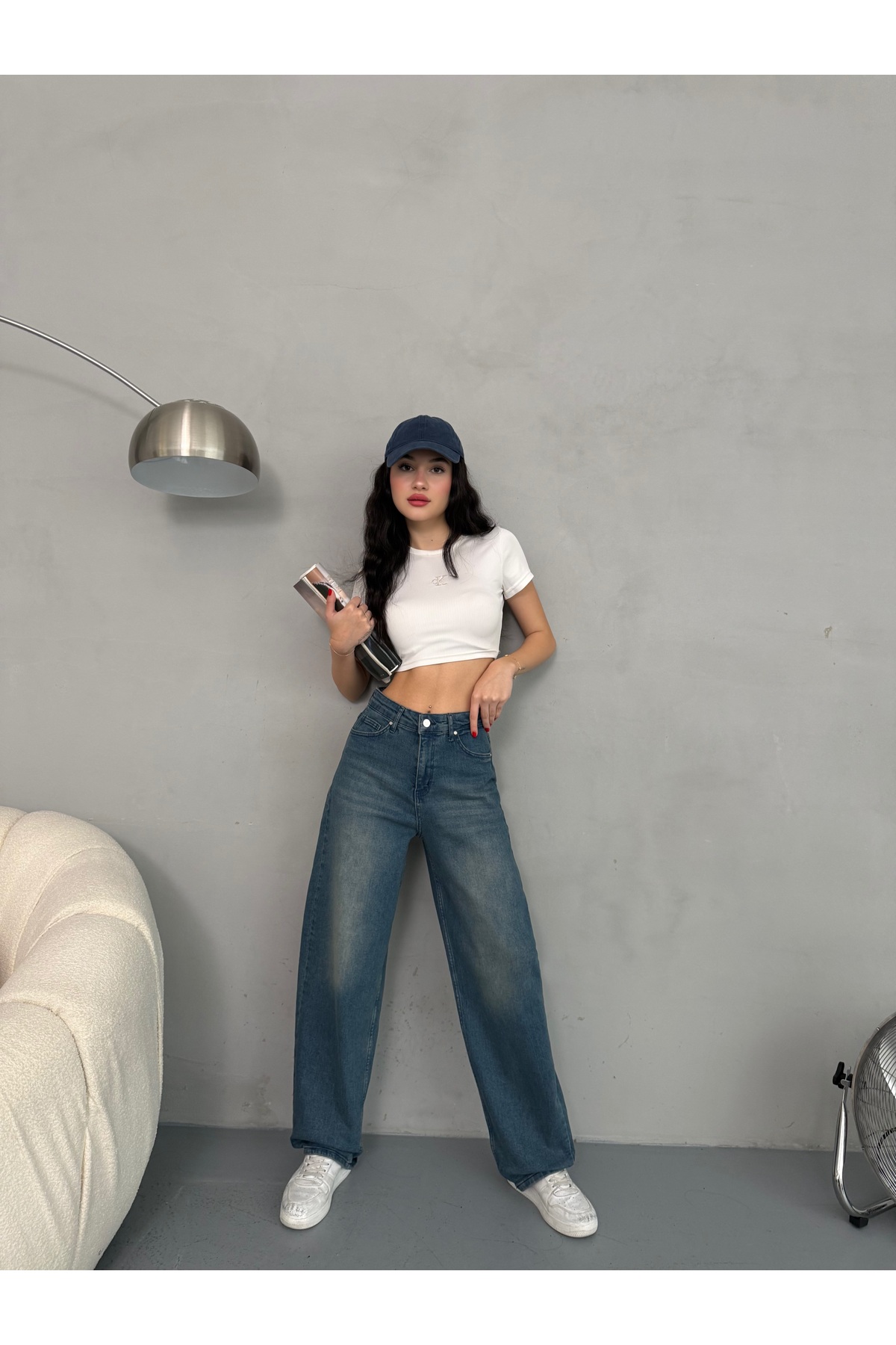 alanora  Kadın Soluk Efektli Bol Kesim Rahat Geniş Paça Baggy Jean - Görsel 8