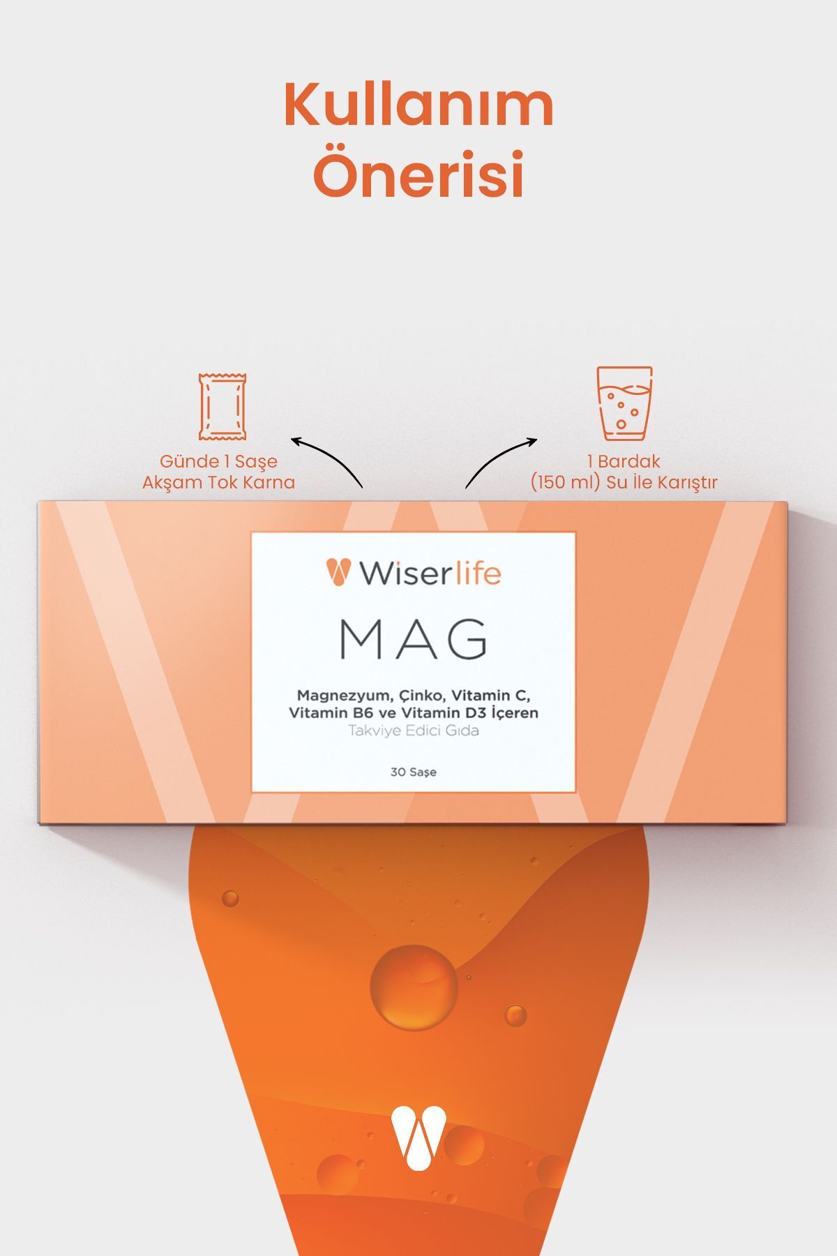 Wiserlife Mag Magnezyum Vitamin D3 İçeren Takviye 30 Saşe 2 ADET