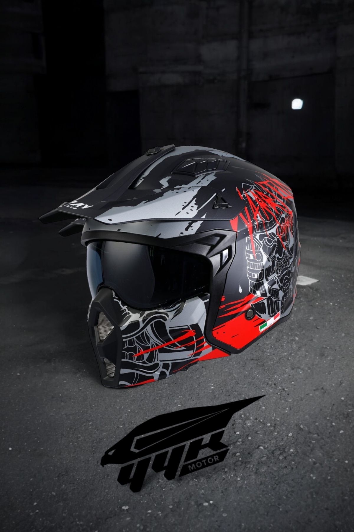 yyk SW X1-X SEUL WARRIOR Matt Black Grey Red Modüler Kask